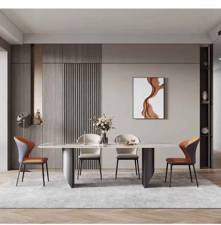Brown white Waterproof Dining Chairs Set of 6