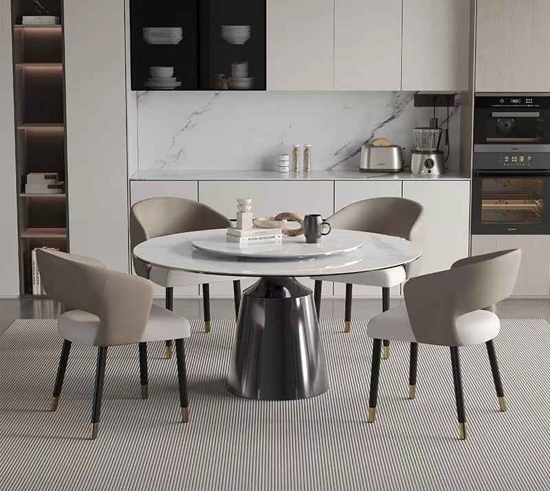 Modern Dining Chairs Set of 6, Comfy Dining Room Chairs with Thick Cushions, Upholstered leather Kitchen Side Chairs with Metal Legs, Cream