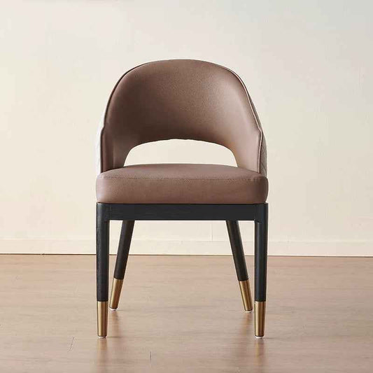 Dining Chairs Upholstered Faux Leather Dining Chairs with Arms Modern Chairs for Living Room Arm Chairs with Wood Frame Brown Leatherwith Wood leg