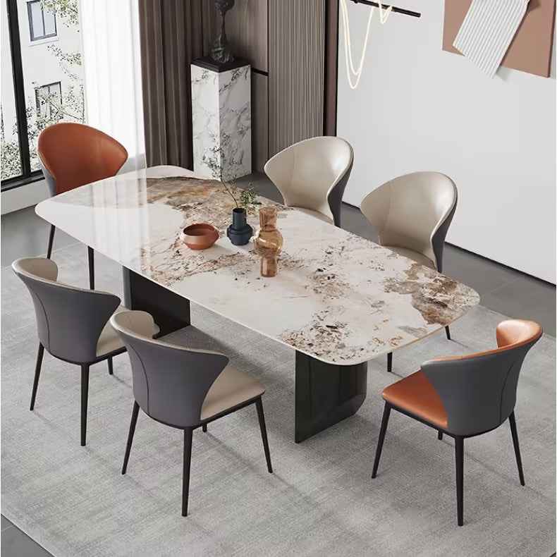 Brown white Waterproof Dining Chairs Set of 6