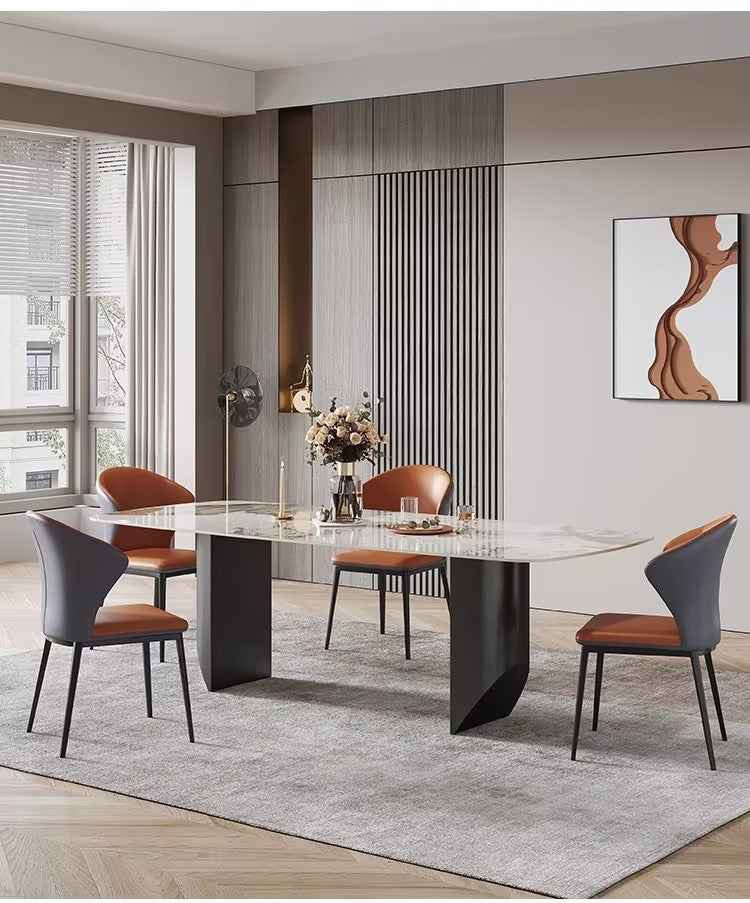 Brown white Waterproof Dining Chairs Set of 6