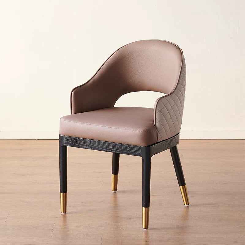 Dining Chairs Upholstered Faux Leather Dining Chairs with Arms Modern Chairs for Living Room Arm Chairs with Wood Frame Brown Leatherwith Wood leg